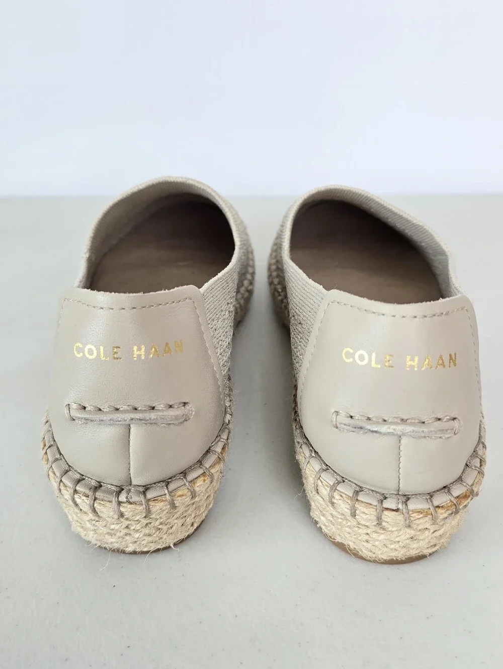 Cole Haan Grand Cloudfeel Knit Espradilles Flats Taupe Gold  Jute Size 5.5